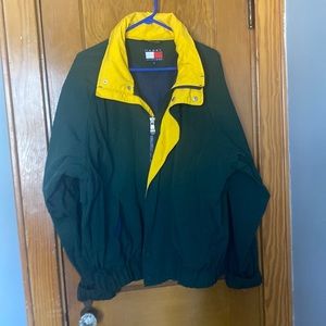 Mens large short raincoat with hood in collar